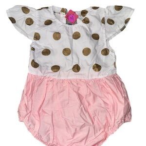 Blueberi Boulevard White and Pink Bodysuit with Gold Polka Dots